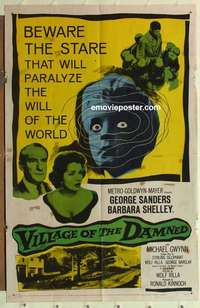 s130 VILLAGE OF THE DAMNED one-sheet movie poster '60 George Sanders