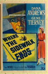 s078 WHERE THE SIDEWALK ENDS one-sheet movie poster '50 Andrews, Tierney