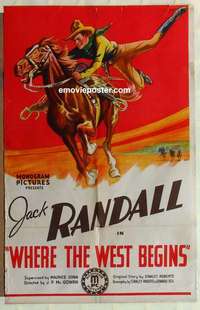 s077 WHERE THE WEST BEGINS one-sheet movie poster '38 Jack Randall on horse!