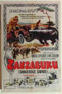 s004 ZANZABUKU one-sheet movie poster '56 Dangerous Safari, savage Africa!