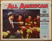 w386 ALL AMERICAN movie lobby card #5 '53 Tony Curtis, football!