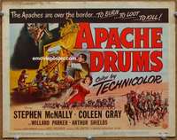 w055 APACHE DRUMS movie title lobby card '51 Native American Indians!