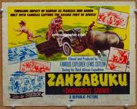 w348 ZANZABUKU movie title lobby card '56 Dangerous Safari, savage Africa!