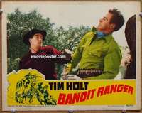 w428 BANDIT RANGER movie lobby card '42 Tim Holt punching!