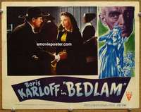 w442 BEDLAM movie lobby card '46 Boris Karloff, Anna Lee
