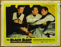 w462 BLACK SLEEP movie lobby card #8 '56 Basil Rathbone, horror!