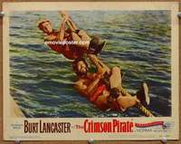 w566 CRIMSON PIRATE movie lobby card #5 '52 Burt & Cravat climb rope!