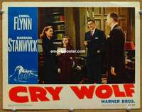 w573 CRY WOLF movie lobby card #3 '47 suave Errol Flynn with pipe!