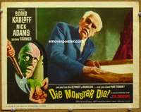 w596 DIE MONSTER DIE movie lobby card #6 '65 Boris Karloff, AIP horror!