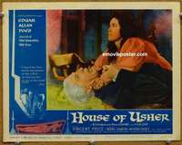 w785 HOUSE OF USHER movie lobby card #7 '60 Vincent Price choked!