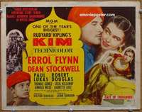 w176 KIM movie title lobby card '50 Errol Flynn, Lukas, Rudyard Kipling
