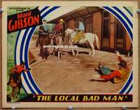 w886 LOCAL BAD MAN #2 movie lobby card '32 Hoot Gibson drags bad guy!