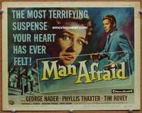 w198 MAN AFRAID movie title lobby card '57 George Nader, most terrifying!