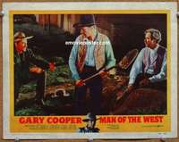 w909 MAN OF THE WEST movie lobby card #3 '58 Gary Cooper digs grave!