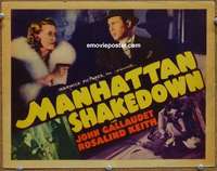 w207 MANHATTAN SHAKEDOWN movie title lobby card '39 classy dame with gun!