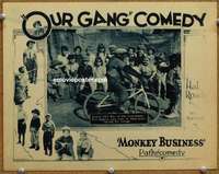 w948 MONKEY BUSINESS movie lobby card '26 Our Gang, chimp on bike!