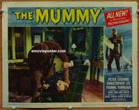 w959 MUMMY movie lobby card #2 '59 great monster attacking scene!