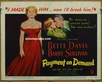 w235 PAYMENT ON DEMAND movie title lobby card '51 classic Bette Davis image!