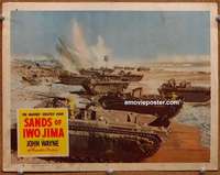 y133 SANDS OF IWO JIMA movie lobby card #3 '50 WWII tanks attack!
