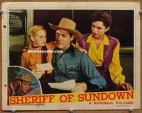 y166 SHERIFF OF SUNDOWN movie lobby card '44 Rocky Lane, Twinkle Watts