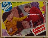 y188 SMOKY TRAILS movie lobby card '39 Bob Steele punches bad guy!