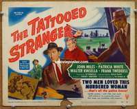 w285 TATTOOED STRANGER movie title lobby card '50 John Miles, film noir