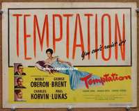 w286 TEMPTATION movie title lobby card '46 sexy Merle Oberon!
