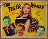 w295 TIGER WOMAN movie title lobby card '45 Adele Mara, Kane Richmond