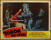 y318 TOBOR THE GREAT movie lobby card #3 '54 funky robot close up!