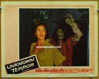 y356 UNKNOWN TERROR movie lobby card #3 '57 cool zombie attacks girl!