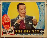 w330 WIDE OPEN FACES movie title lobby card '38 great Joe E. Brown close up!
