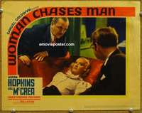 y409 WOMAN CHASES MAN movie lobby card '37 Miriam Hopkins on coach!