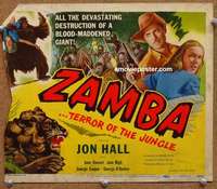 w347 ZAMBA movie title lobby card '49 wild giant African ape with girl!