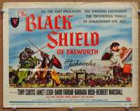 z022 BLACK SHIELD OF FALWORTH movie title lobby card '54 Tony Curtis, Leigh