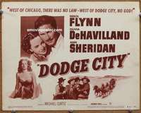 z052 DODGE CITY movie title lobby card R51 Errol Flynn, DeHavilland classic!