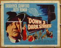 z054 DOWN 3 DARK STREETS movie title lobby card '54 Broderick Crawford, Roman