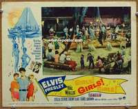 z479 GIRLS GIRLS GIRLS movie lobby card #4 '62 Elvis Presley at luau!