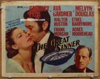 z093 GREAT SINNER movie title lobby card '49 gambling Gregory Peck, Gardner