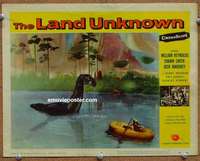 z562 LAND UNKNOWN movie lobby card #2 '57 great dinosaur in lake image!