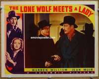 z587 LONE WOLF MEETS A LADY movie lobby card '40 Warren William w/gun!