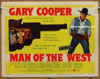 z156 MAN OF THE WEST movie title lobby card '58 tough Gary Cooper!