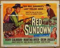 z206 RED SUNDOWN movie title lobby card '56 Rory Calhoun, Martha Hyer
