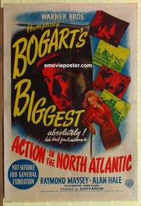 a085 ACTION IN THE NORTH ATLANTIC Aust one-sheet movie poster '43 Bogart