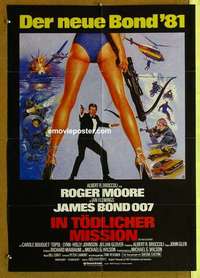 a570 FOR YOUR EYES ONLY German movie poster '81 Moore as James Bond!