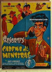 a301 CADENA DE MENTIRAS Mexican movie poster '55 comedy art!