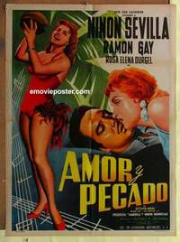 a298 AMOR Y PECADO Mexican movie poster '56 sexy Mendoza art!