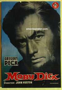 a221 MOBY DICK Spanish movie poster '58 Gregory Peck close up!