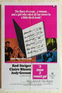 b014 3 INTO 2 WON'T GO one-sheet movie poster '69 Steiger, Bloom