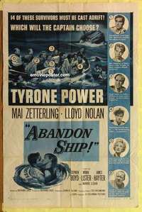 b031 ABANDON SHIP one-sheet movie poster '57 Tyrone Power, Mai Zetterling