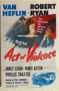 b038 ACT OF VIOLENCE one-sheet movie poster '49 Robert Ryan, Van Heflin